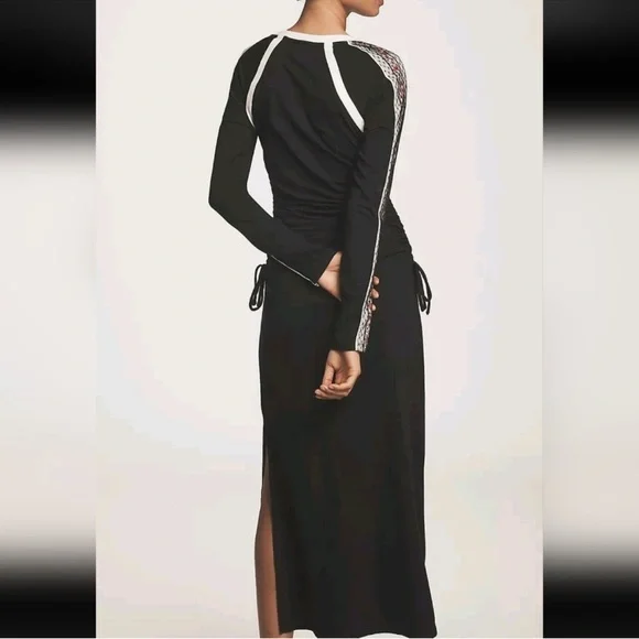 Anthropologie Daily Practice Dress Long Sleeve Ruching Black SIZE MEDIUM NEW - Picture 4 of 7